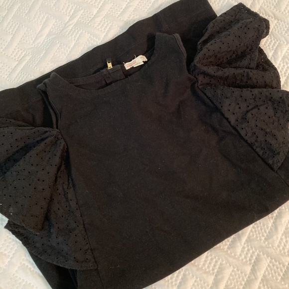 Crewcuts Everyday Cold Shoulder Eyelet Flutter Sleeve Dress Black Size 10 - Picture 2 of 5